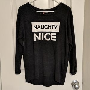 H&M Naughty or Nice Christmas Long sleeve shirt / sweatshirt in Heather gray